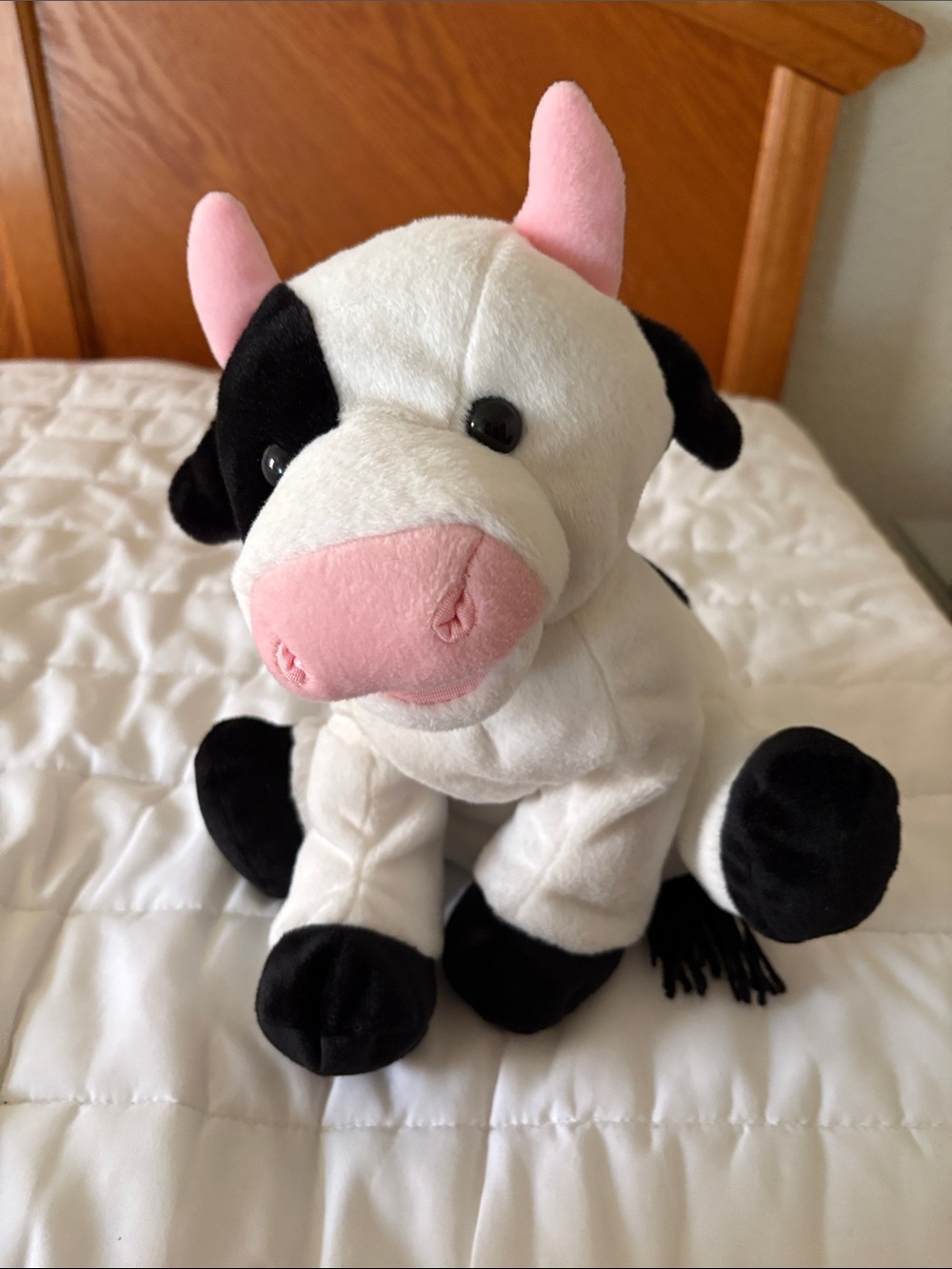 Puppet! Plush Cow Stuffed Animal Puppet- White, Black & Pink-